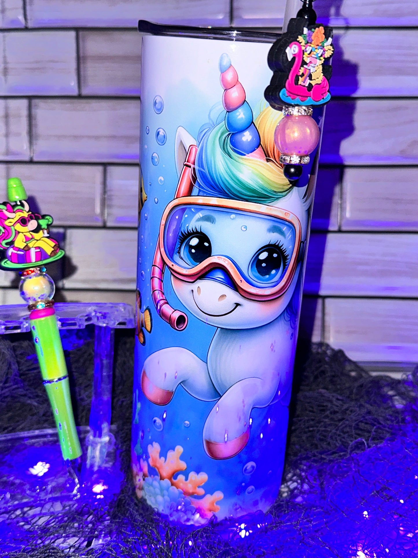 Diving Unicorn 3 pc set | 20oz Tumbler | Pen | Straw Charm