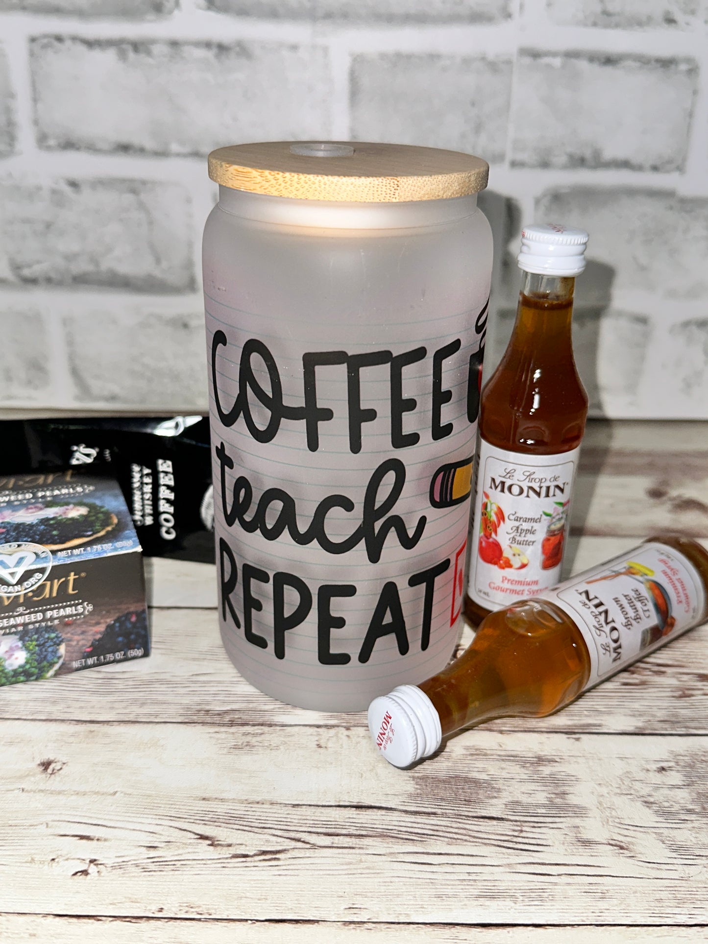 Coffee, Teach, Repeat | 16oz Glass Can Cup