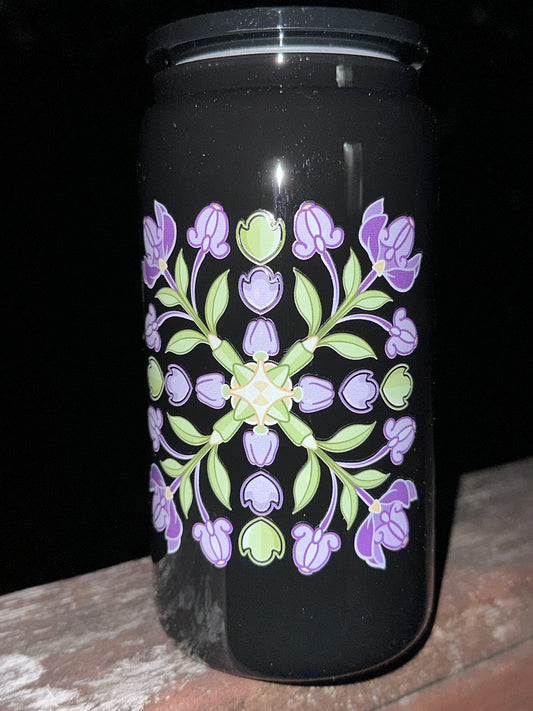 Hawaiian Quilt - Crown Flower 16 oz Glass Cups
