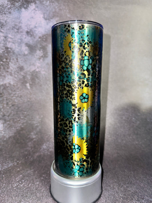 Leopard print and Sunflowers - Brushed Metal Stainless Steel | 20oz Tumbler