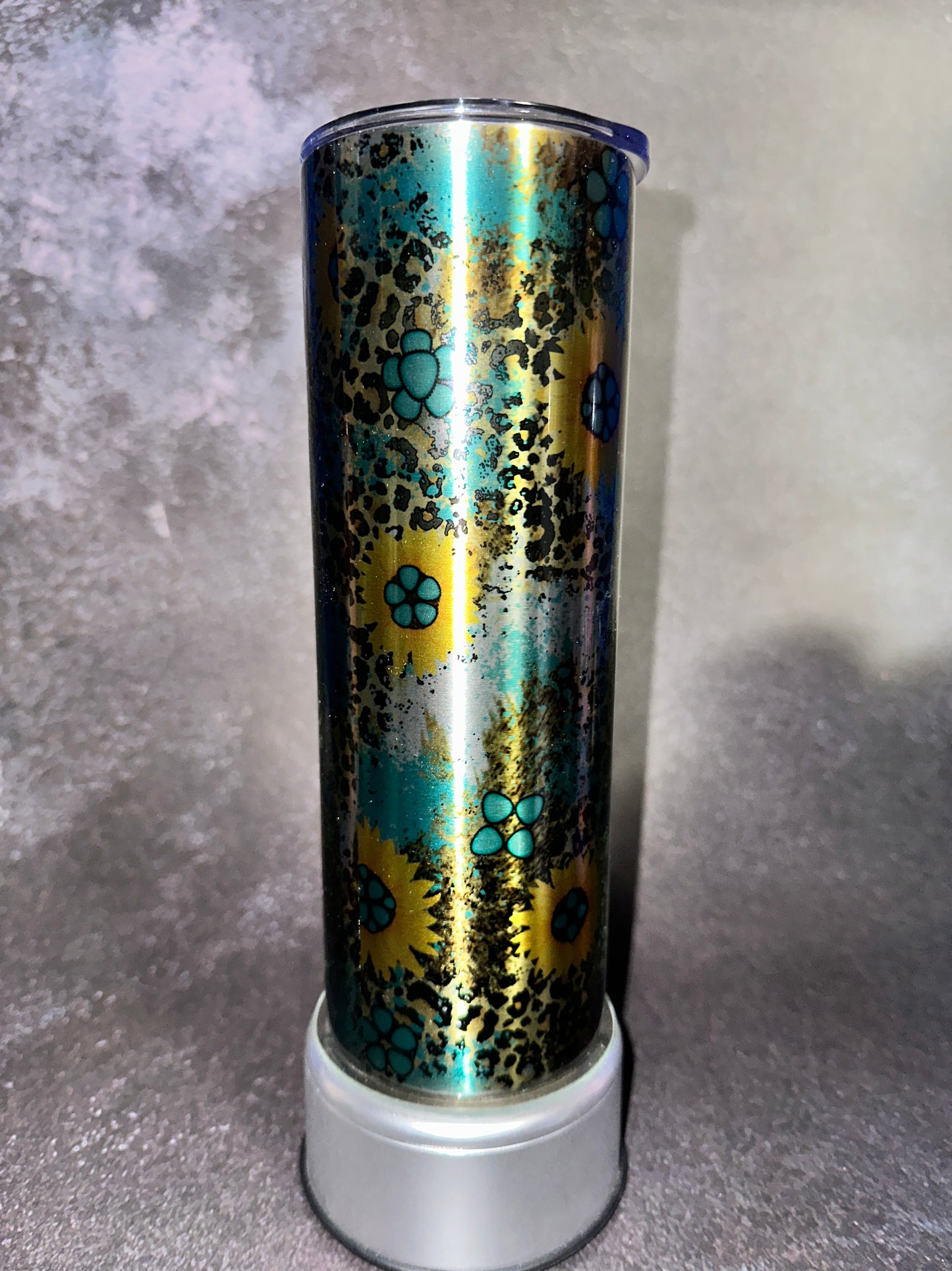 Leopard print and Sunflowers - Brushed Metal Stainless Steel | 20oz Tumbler