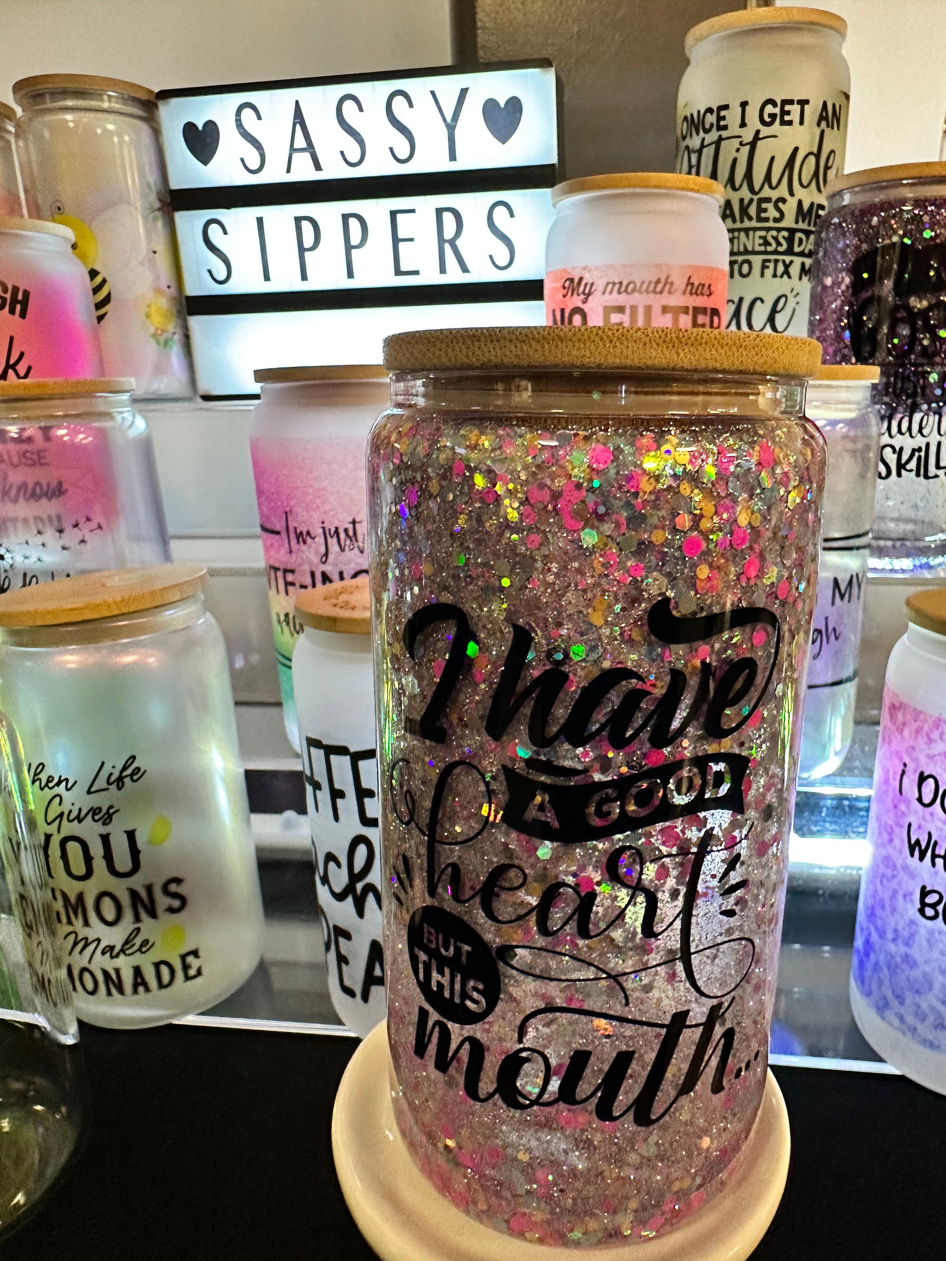 Glitter Snow Globe - 12oz Glass Can Cup – Messy Mawma Mugs and More